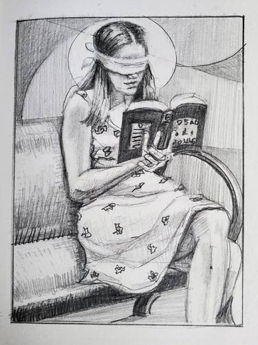 Study for Large Seated Girl Reading at Night thumb