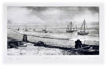 Original Realism Sailboat Printmaking by Rasa Prismontiene