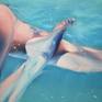Paintings from Rafał Knop's new series "Swimming Pool" are classic-surrealistic shots depicting the beauty of the female body, fleeting moments at the pool, moments also mysterious and surprising. The painting is part of the painting cycle, begun in 2018/2021, entitled Swimming Pool.