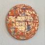 An ancient sun disc that has seen better days, and has been restored as best it could.
Imagined artifact made of gouache, household paint and metal-leaf on paper, laid on board.