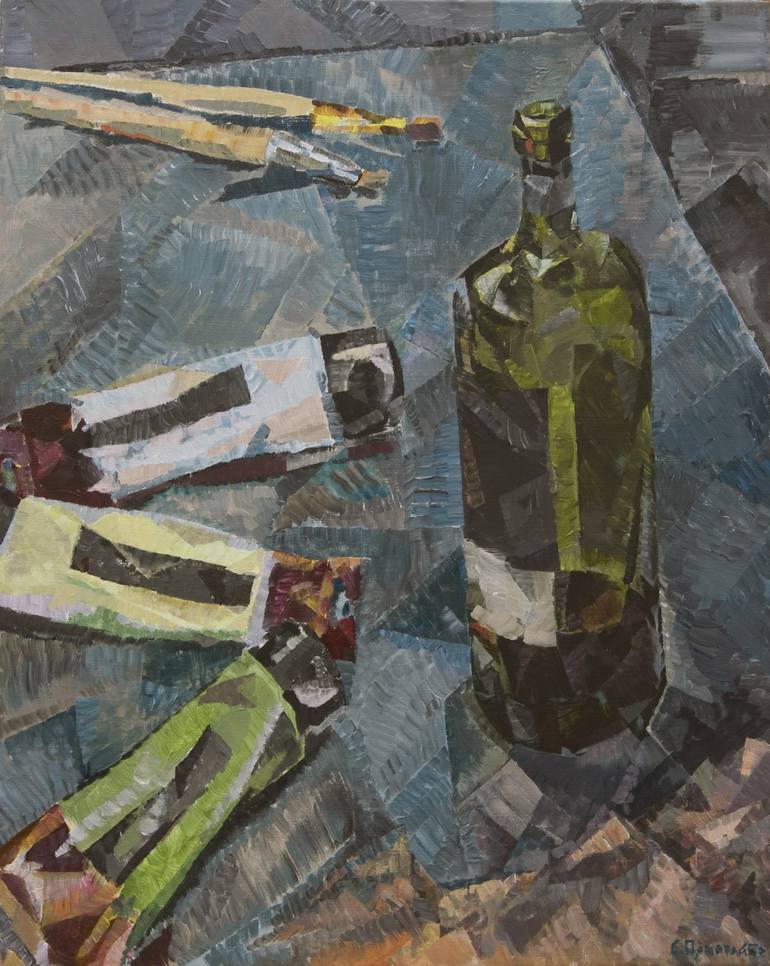 Still life with a bottle Painting by Sofiya Pomogaibo | Saatchi Art