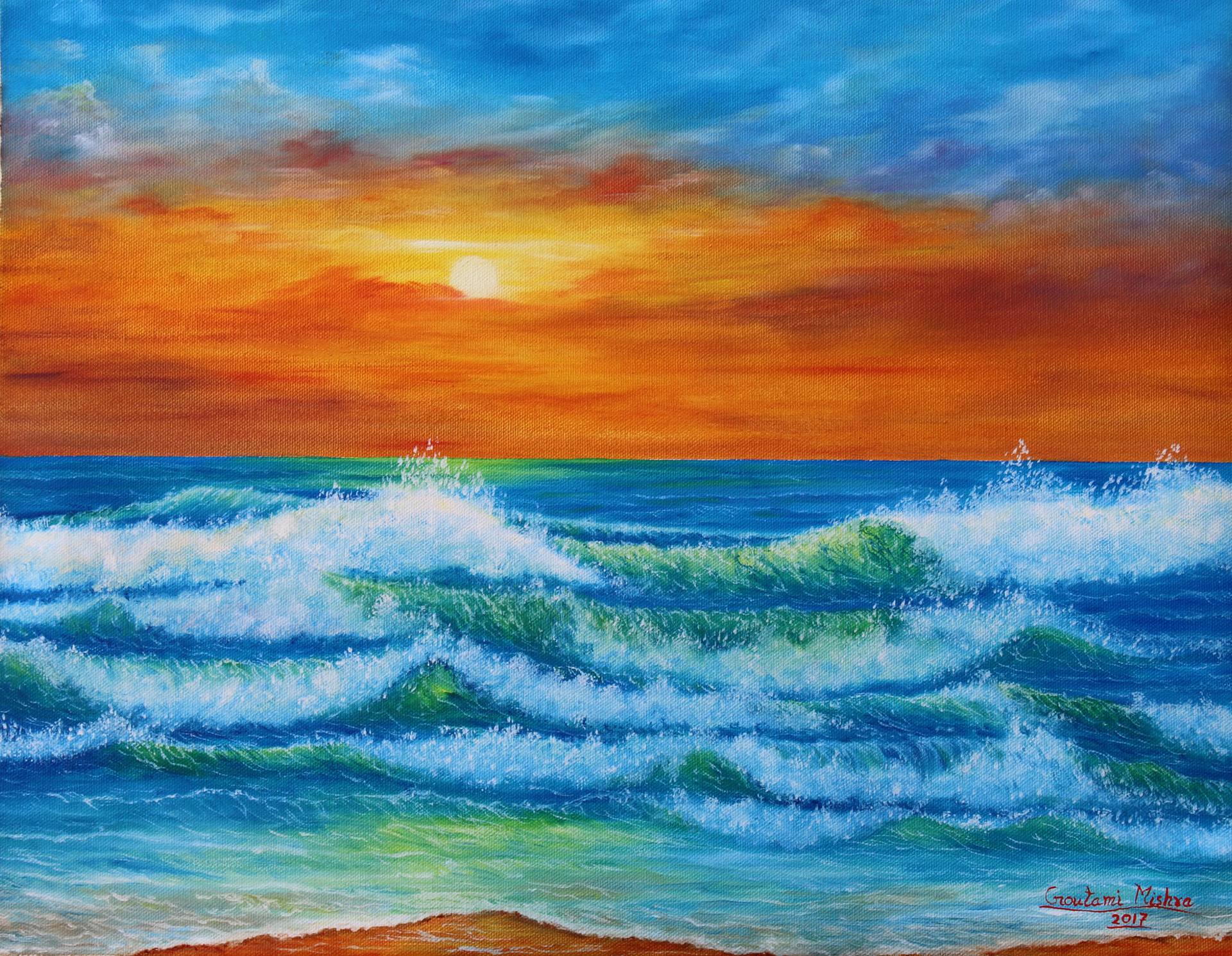 beach waves at sunset