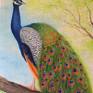 This is a handmade oil painting of a peacock sitting on tree, enjoying beautiful morning. This bird is famous for its beautiful color and feather. The painting enhances beauty and richness of your wall.