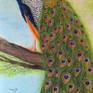 This is a handmade oil painting of a peacock sitting on tree, enjoying beautiful morning. This bird is famous for its beautiful color and feather. The painting enhances beauty and richness of your wall.