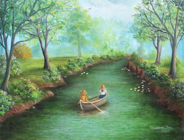 Forest Boating Landscape Painting thumb
