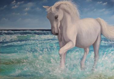 White horse at sea thumb