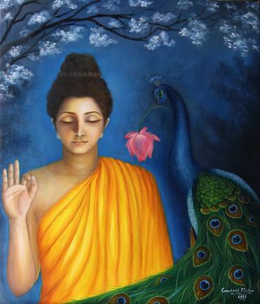 Gautam Buddha and Peacock thumb