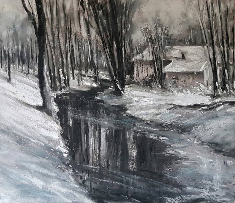 Winter Landscape Drawing By Roman Burgan Saatchi Art