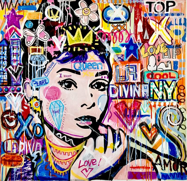 La Divina (Pop art, Audrey Hepburn) Painting by Mercedes Lagunas ...