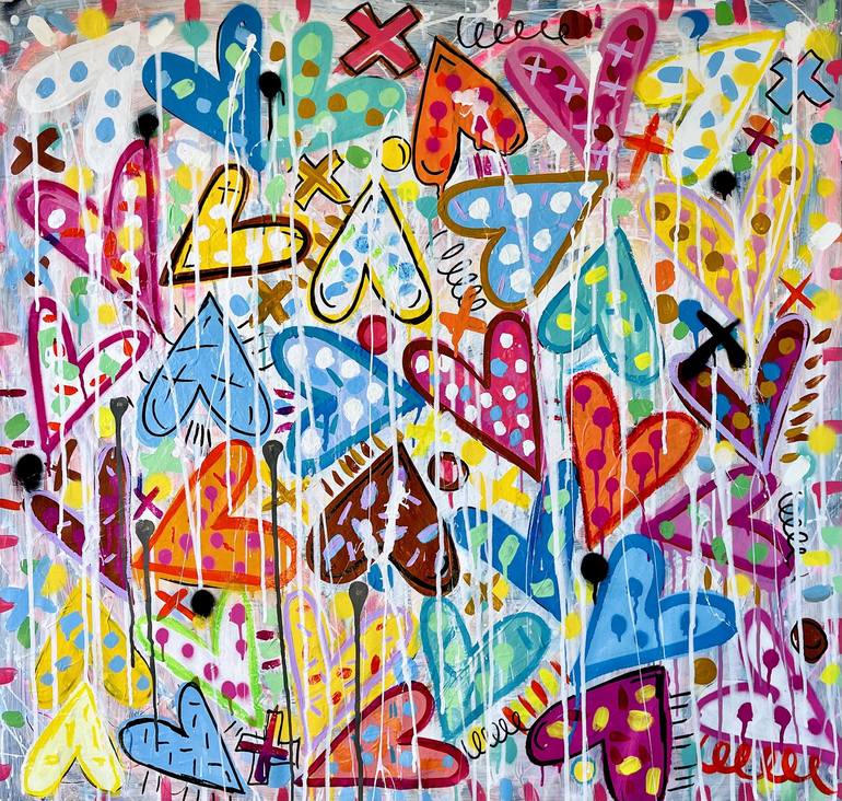 Original Street Art Love Painting by Mercedes Lagunas