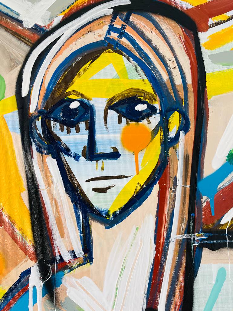 Original Expressionism People Painting by Mercedes Lagunas