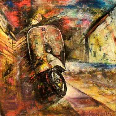 Original Expressionism Motorcycle Paintings by Afroditi Kyriazi