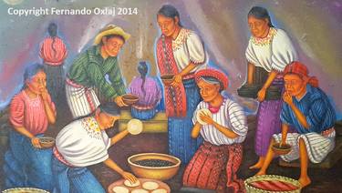 Original Folk Family Paintings by Arnulfo Oxlaj