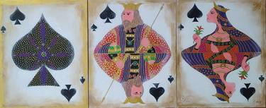 Triptych of Old Cards of Spades thumb