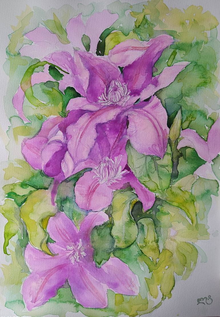 Clematis Painting by Lela Tabliashvili | Saatchi Art