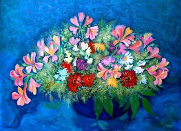 Print of Impressionism Floral Paintings by Lela Tabliashvili