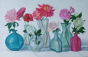 Original Fine Art Floral Paintings by Lela Tabliashvili
