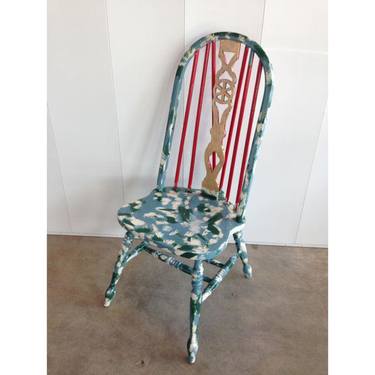 Folk Americana Hand Painted Farmhouse Windsor Chair thumb