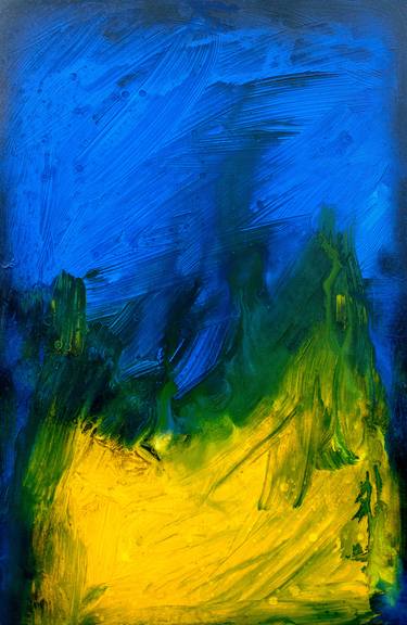 Deep Blue Green Yellow Abstract Art Painting thumb