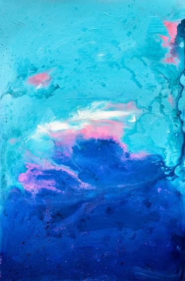 The Fleeing Nimbus, Blue Pink Abstract Painting thumb