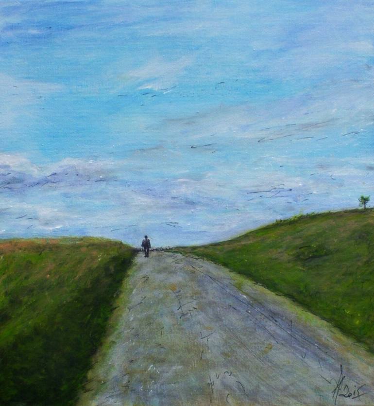 Original Landscape Painting by Nadia Viguier | Figurative Art on Other | The way, near Paris