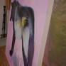 This stretched canvas is signed and dated on the back and is wired for hanging. It ships in a wooden crate.