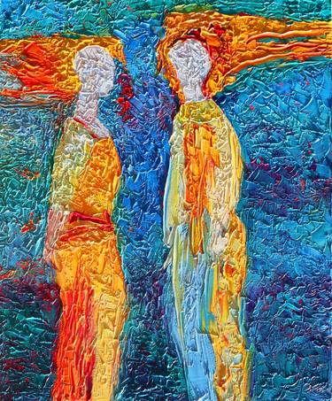 Abstract figurative People Painting impasto palette knife 123 thumb