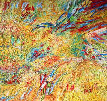Abstract Yellow Green impression impasto palette knife 122 thumb