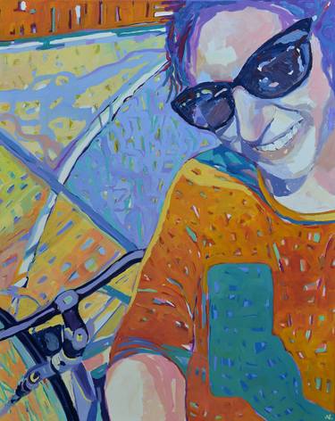 Abstract figure painting Cyclist Selfie thumb