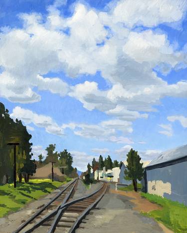 Railroad Tracks with Cumulus Clouds thumb