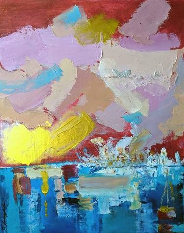 Original Abstract Expressionism Boat Paintings by Olga Pichkoorova