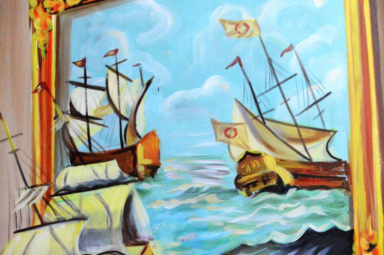 Original Surrealism Ship Painting by Nadra Khan