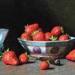 Still life with strawberries and Chinese bowl by Cornelis Bart