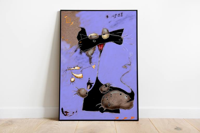 Original Figurative Cats Mixed Media by Newton Scheufler