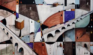 Original Abstract Cities Paintings by Newton Scheufler