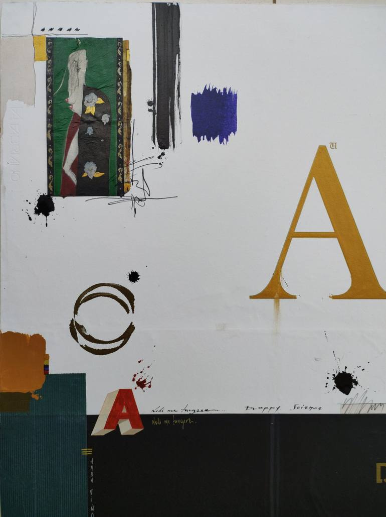 Original Dada Calligraphy Collage by Newton Scheufler