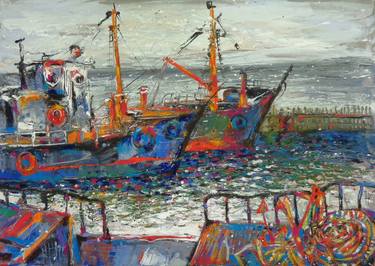 Original Fine Art Sailboat Paintings by Nadezda Kolesnikova