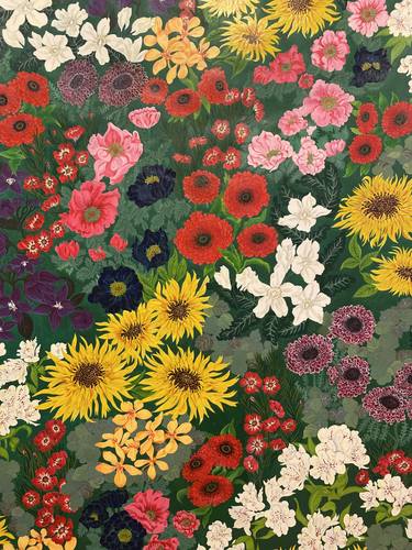 Original Art Nouveau Floral Paintings by Kazue Maeda