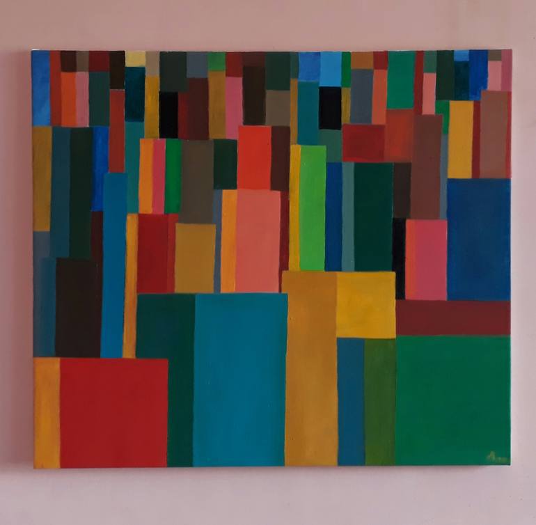 Original Geometric Painting by Aydin Yasalar | Abstract Art on Canvas | The series of the tower first