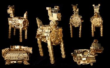 Original Art Deco Dogs Sculpture by Joyce Hiromi Taniguchi