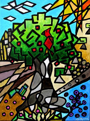 Print of Cubism Tree Paintings by Joyce Hiromi Taniguchi