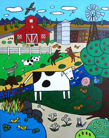 Original Folk Cows Paintings by Joyce Hiromi Taniguchi