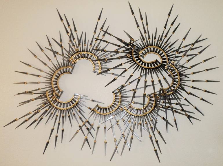 Large Mid Century metal wall sculpture nail artwork vintage retro - Print