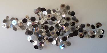 Silver Disk Drops Wall Sculpture Created and Signed by Corey Ellis thumb