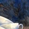 This is part of a series of three watercolours depicting 4 stacked white cups.
My focus was on the background where I played with the watercolour pigments, granulations, effects and different colour combinations.