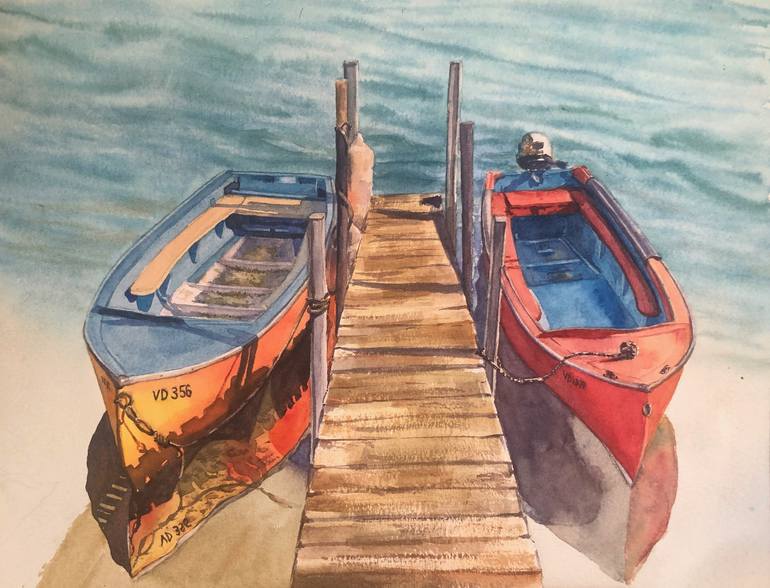 Original Figurative Boat Painting by Krystyna Szczepanowski