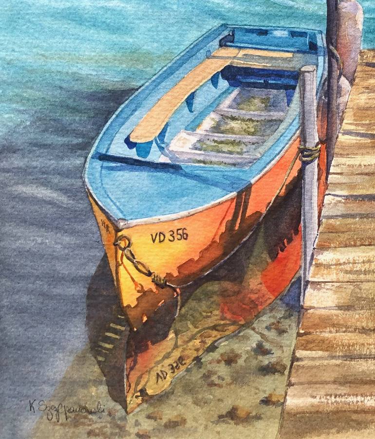 Original Figurative Boat Painting by Krystyna Szczepanowski