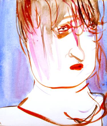 watercolour portrait, woman portrait,line, red, orange, watercolour thumb