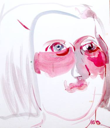 girl portrait, watercolour, pink, sketch, ink,asian art thumb