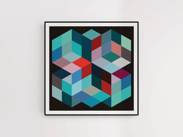 Original Abstract Geometric Printmaking by Henri Boissiere